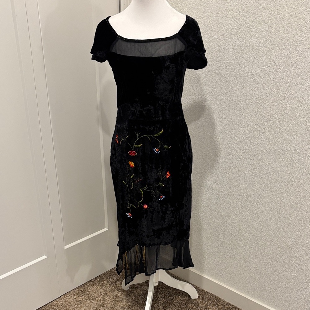 Nataya Black and Red Midi Dress with Scoop Neck